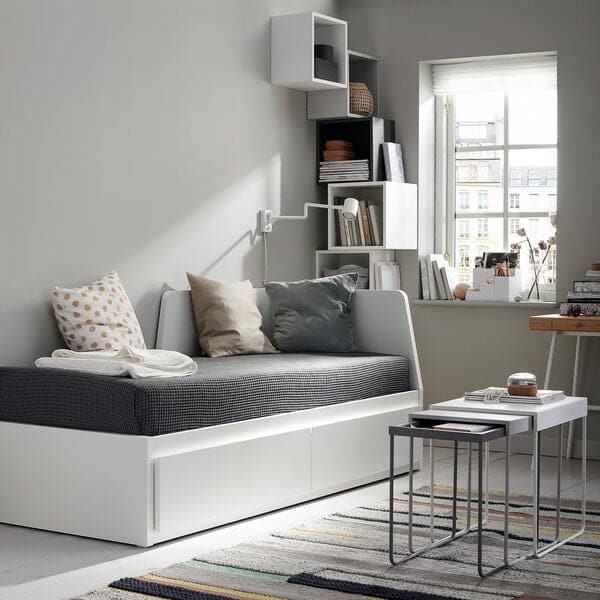 FLEKKE Day-bed / 2 drawers / 2 mattresses, white / Vannareid extra firm,80x200 cm , - best price from Maltashopper.com 09495935