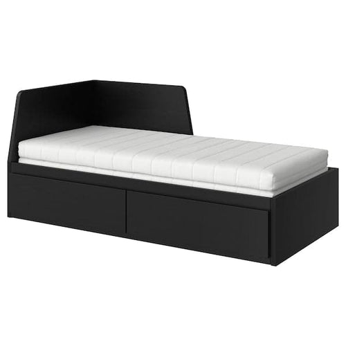 FLEKKE - Sofa bed/2 drawers/2 mattresses, brown-black/Åfjäll rigid, , 80x200 cm