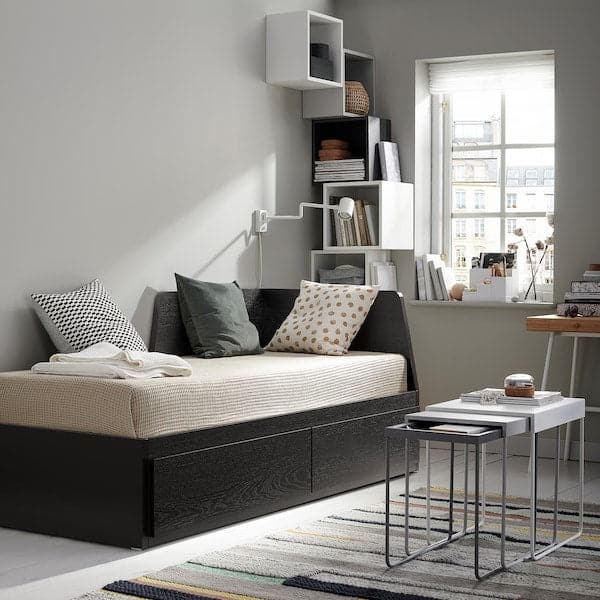 Ikea FLEKKE - Sofa bed/2 drawers/2 mattresses, brown-black/Åfjäll semi-rigid, ,