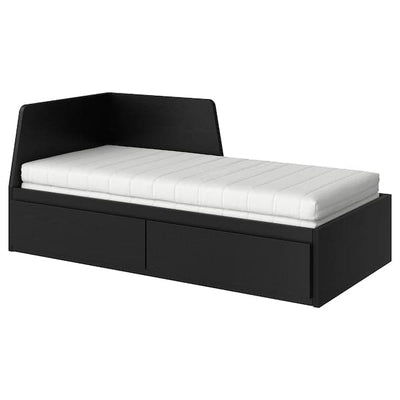 FLEKKE - Sofa bed/2 drawers/2 mattresses, brown-black/Åfjäll semi-rigid, , - best price from Maltashopper.com 09521425
