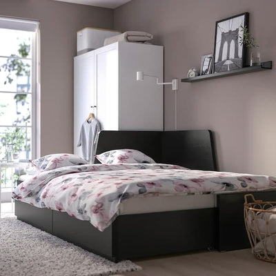FLEKKE - Sofa bed/2 drawers/2 mattresses, brown-black/Vannareid extra-rigid, 80x200 cm - best price from Maltashopper.com 49494533
