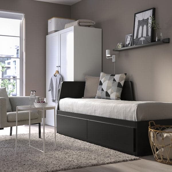 Ikea FLEKKE - Sofa bed/2 drawers/2 mattresses, brown-black/Vannareid extra-rigid, 80x200 cm