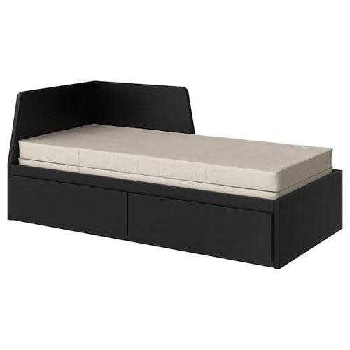 FLEKKE - Sofa bed/2 drawers/2 mattresses, brown-black/Vannareid extra-rigid, 80x200 cm