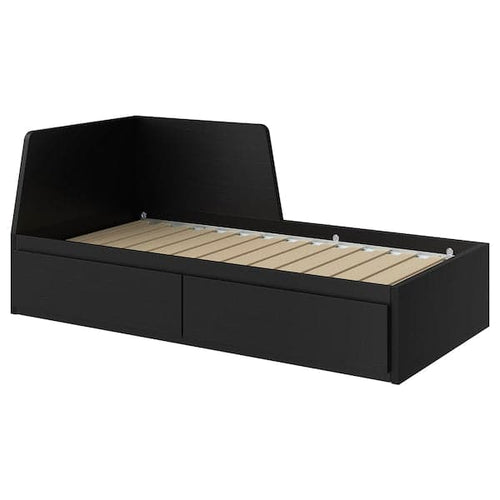 FLEKKE - Day-bed frame with 2 drawers, black-brown, 80x200 cm