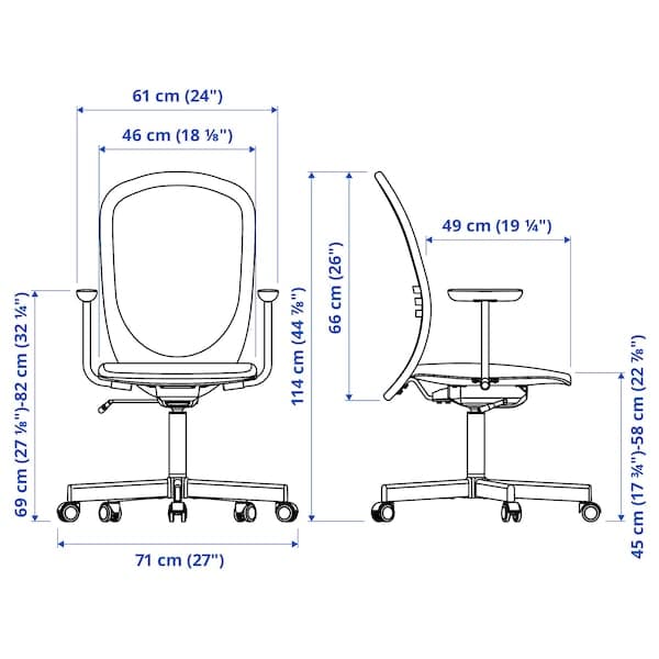 Ikea FLINTAN Office chair with armrests - black ,