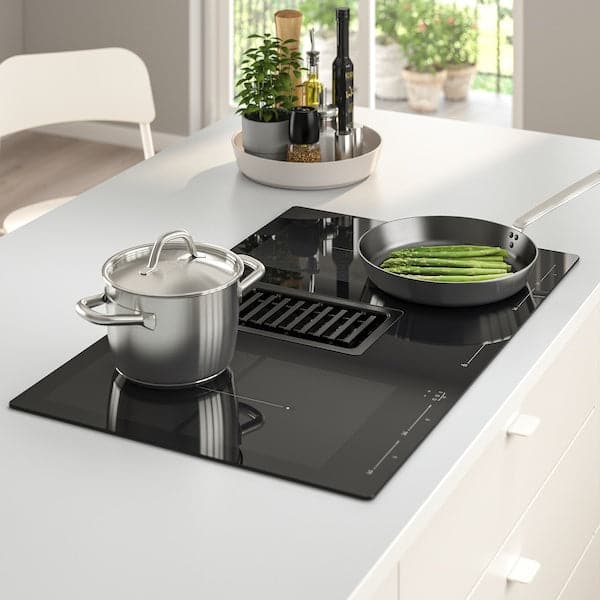 FÖRDELAKTIG Induction hob/integ hood - black 83 cm