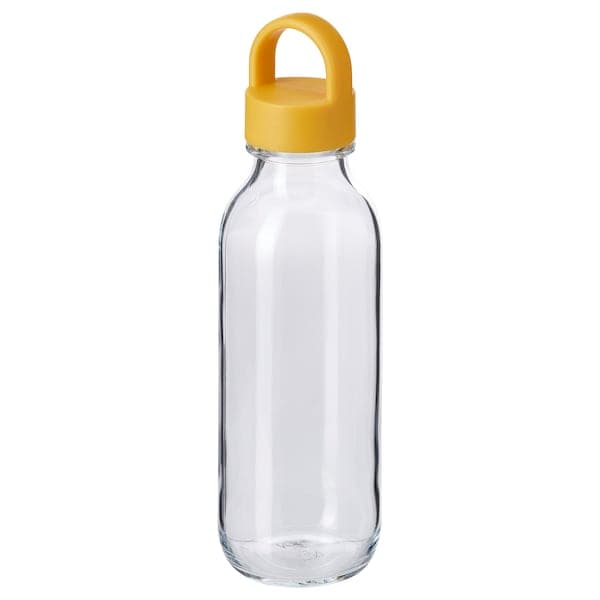 FORMSKÖN - Water bottle, clear glass/yellow