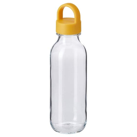Ikea FORMSKÖN - Water bottle, clear glass/yellow, 0.5 l