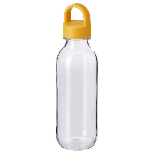 FORMSKÖN - Water bottle, clear glass/yellow, 0.5 l