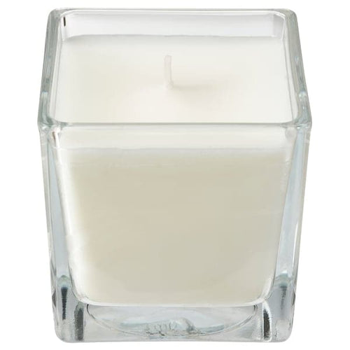 FRAMFÄRD - Scented candle in glass, Fresh laundry/white, 8 cm