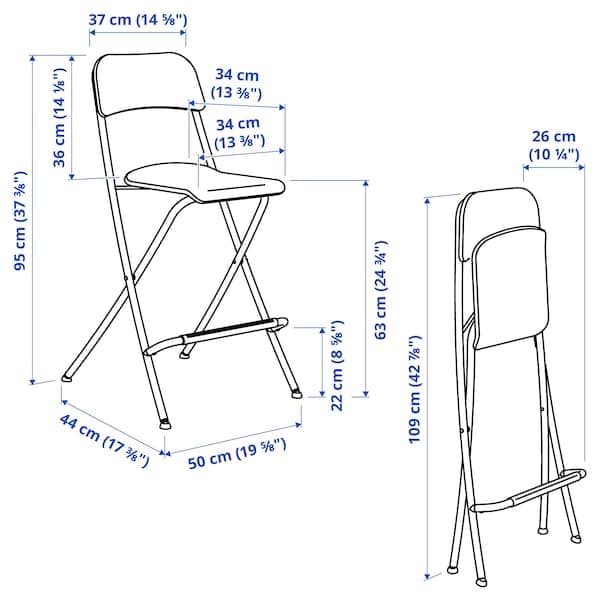 Ikea FRANKLIN - Bar stool with backrest, foldable, white/white, 63 cm