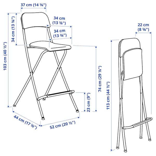 FRANKLIN - Bar stool with backrest, foldable, white/white, 74 cm - best price from Maltashopper.com 90404879