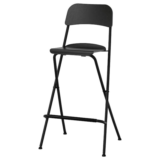 Ikea FRANKLIN - Bar stool with backrest, foldable, black/black, 74 cm