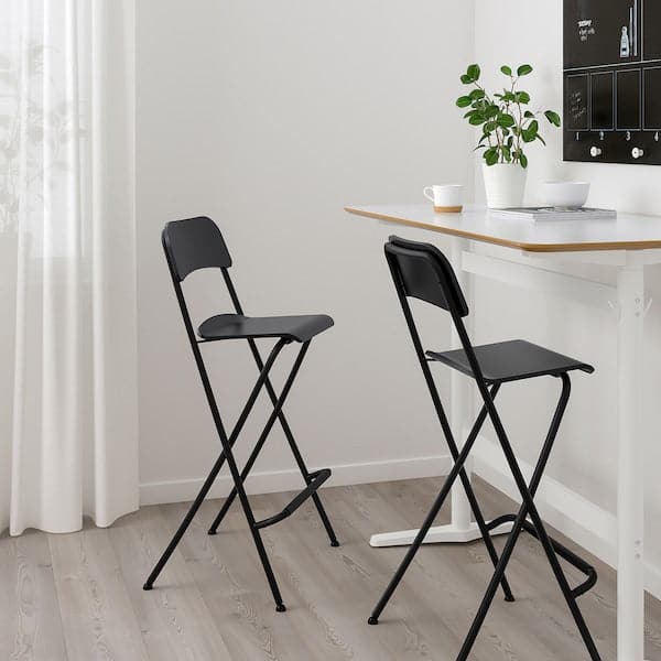 FRANKLIN - Bar stool with backrest, foldable, black/black, 74 cm - best price from Maltashopper.com 60406785