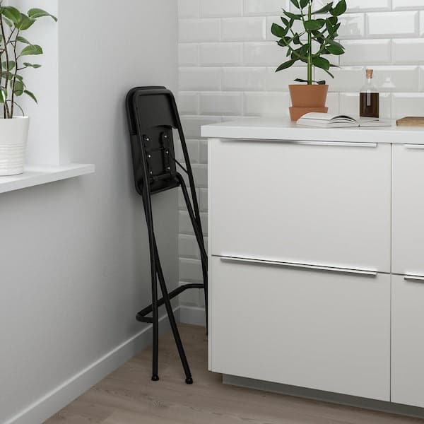 Ikea FRANKLIN - Bar stool with backrest, foldable, black/black, 63 cm