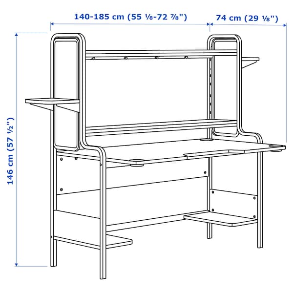 Ikea FREDDE - Gaming desk, black, 140/185x74x146 cm