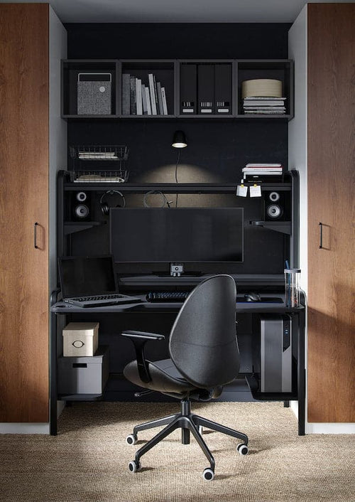 FREDDE - Gaming desk, black, 140/185x74x146 cm