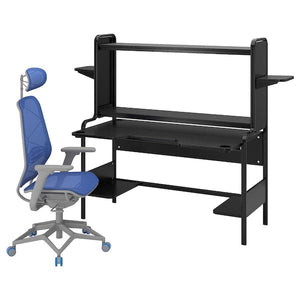 Ikea FREDDE / STYRSPEL - Gaming desk and chair, black blue / light gray ,