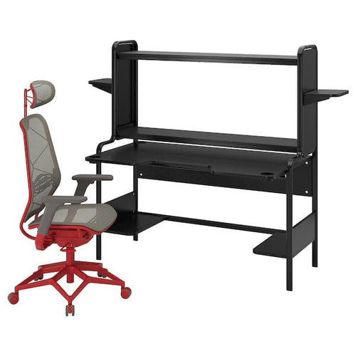 FREDDE / STYRSPEL - Gaming desk and chair, black grey/red ,