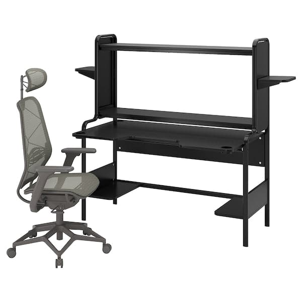 FREDDE / STYRSPEL - Gaming desk and chair, black/grey