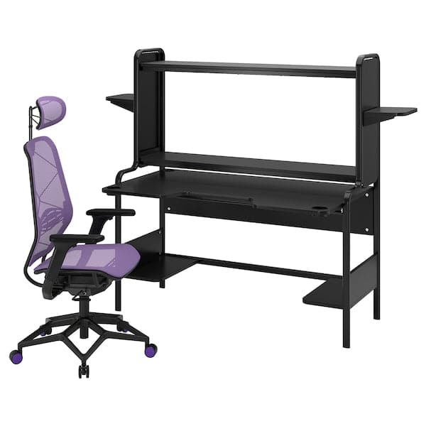 Ikea FREDDE / STYRSPEL - Gaming desk and chair, black/purple ,