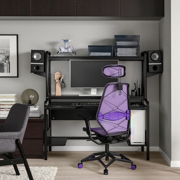Ikea FREDDE / STYRSPEL - Gaming desk and chair, black/purple ,