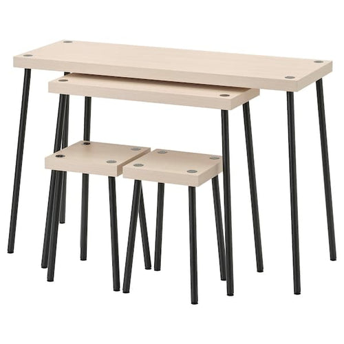 FRIDNÄS - Nesting tables with stools set of 4, black/birch effect