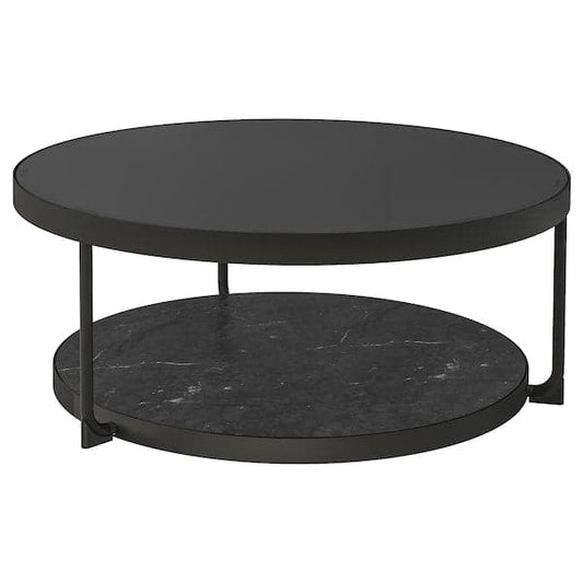 FRÖTORP - Coffee table, anthracite marble effect/black glass, 88 cm - best price from Maltashopper.com 70497582