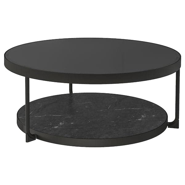 FRÖTORP - Coffee table, anthracite marble effect/black glass, 88 cm - best price from Maltashopper.com 70497582