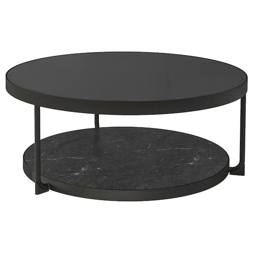 FRÖTORP - Coffee table, anthracite marble effect/black glass, 88 cm