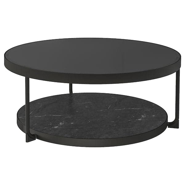 FRÖTORP - Coffee table, anthracite marble effect/black glass, 88 cm