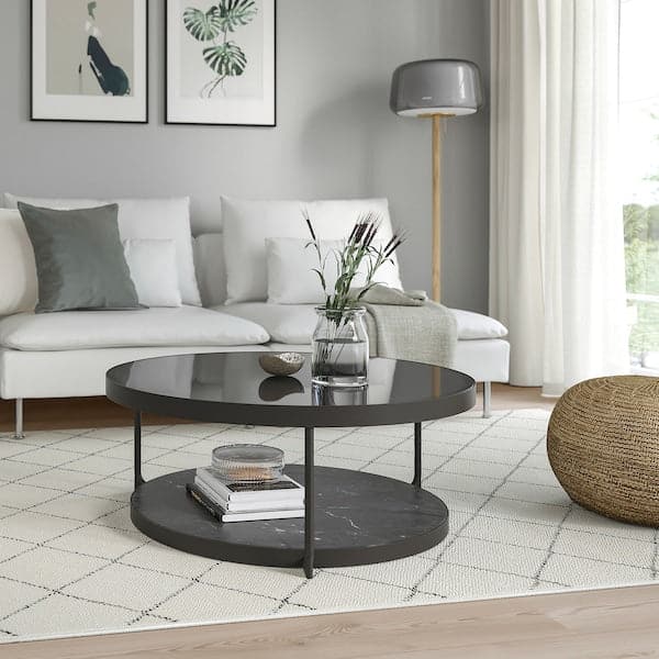 FRÖTORP - Coffee table, anthracite marble effect/black glass, 88 cm - best price from Maltashopper.com 70497582