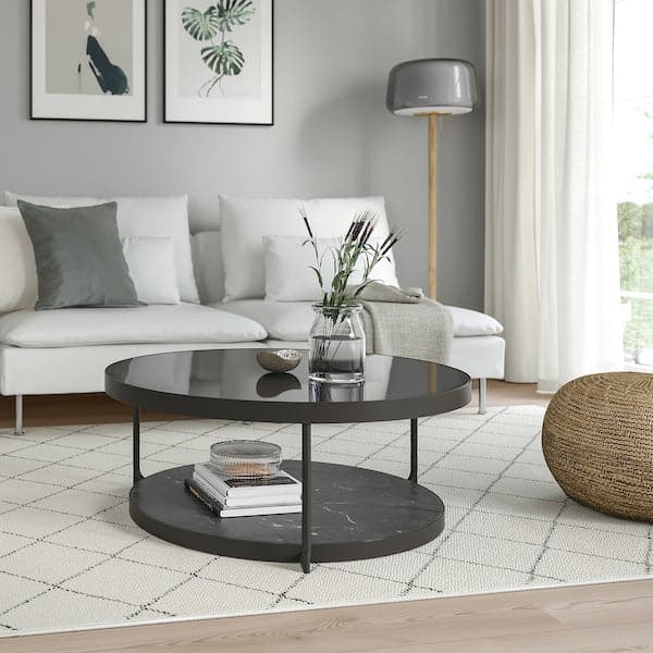Ikea FRÖTORP - Coffee table, anthracite marble effect/black glass, 88 cm