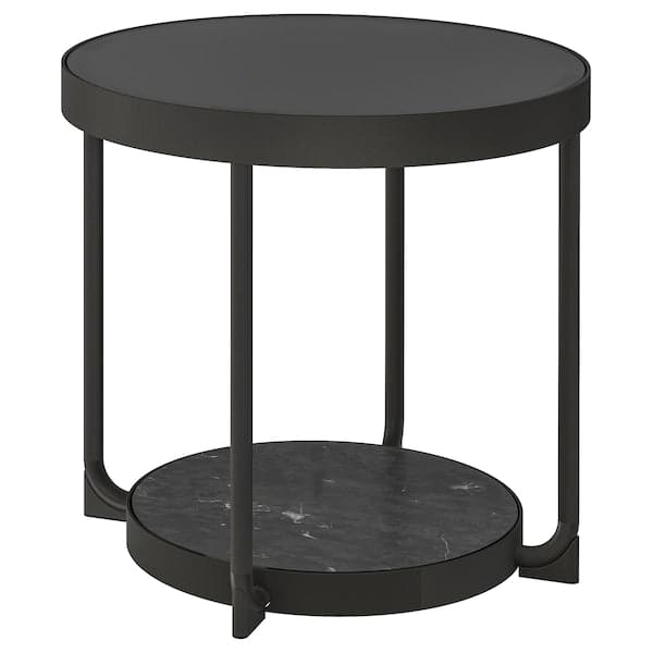 FRÖTORP - Side table, anthracite marble effect/black glass, 48 cm - best price from Maltashopper.com 10492276