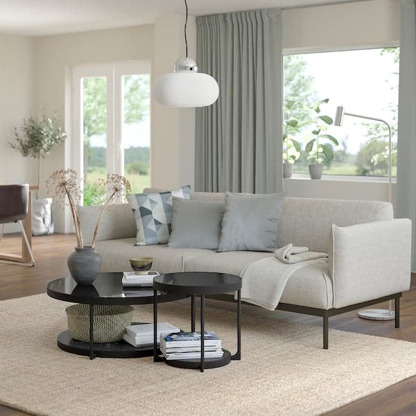 FRÖTORP - Coffee table, anthracite marble effect/black glass, 88 cm - best price from Maltashopper.com 70497582