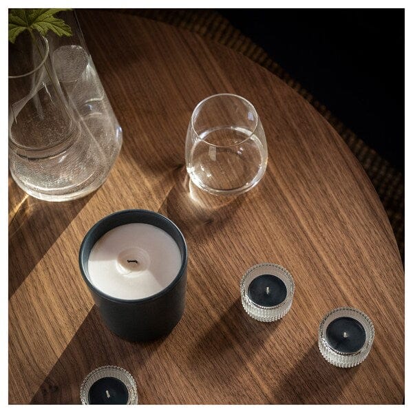 Ikea FRUKTSKOG - Scented tealight, Vetiver & geranium/black-turquoise, 3.5 hr