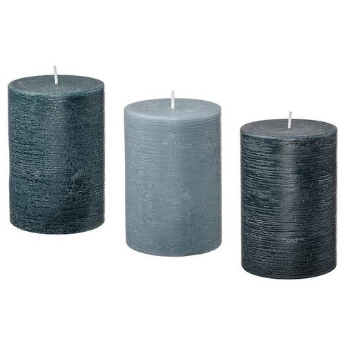 FRUKTSKOG - Scented pillar candle, Vetiver & geranium/black-turquoise, 30 hr
