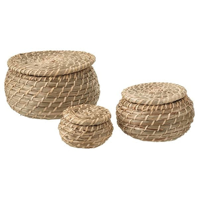 FRYKEN - Box with lid, set of 3, seagrass - best price from Maltashopper.com 80328145