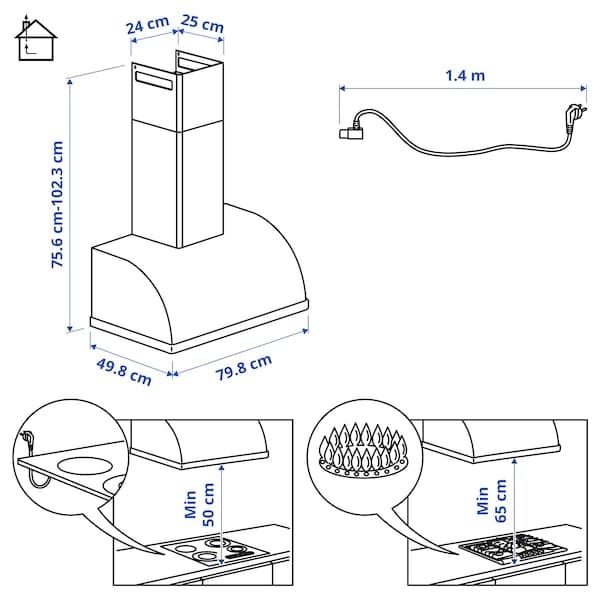Ikea FULLSTÄNDIG Wall-mounted hood - white 80 cm , 80 cm