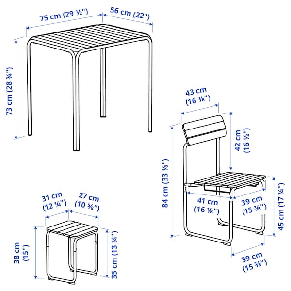 Ikea FURUÖN - Table with 2 chairs/2 footstools, brown/outdoor