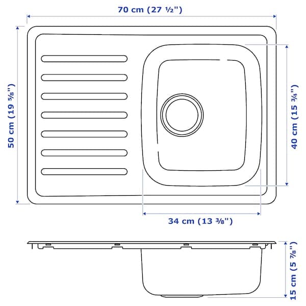 FYNDIG Recessed sink, 1 tub/drip - stainless steel 70x50 cm , - best price from Maltashopper.com 09158185