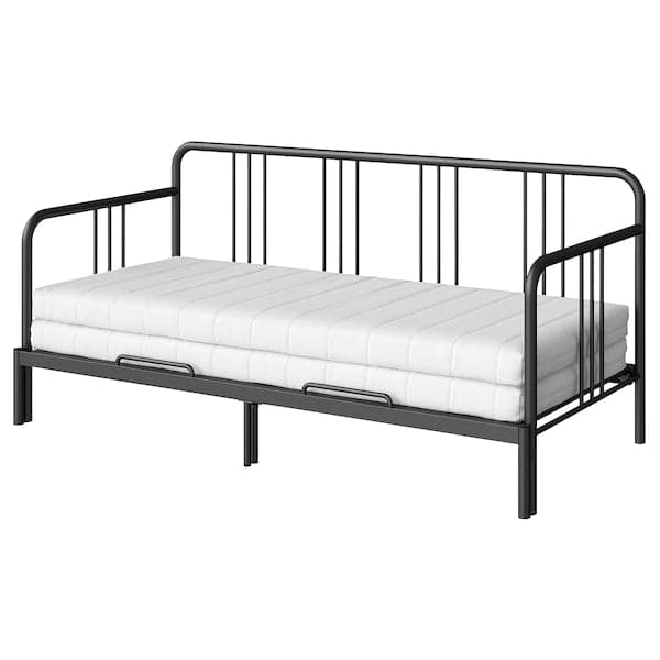 FYRESDAL - Sofa bed with 2 mattresses, black/Åfjäll semi-rigid, , - best price from Maltashopper.com 09521468