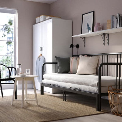 FYRESDAL Sofa bed with 2 mattresses - black/Ågotnes rigid 80x200 cm , 80x200 cm - best price from Maltashopper.com 99428098