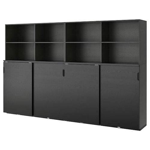 GALANT - Storage combination w sliding doors, black stained ash veneer, 320x200 cm