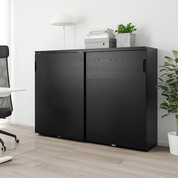 Ikea GALANT - Cabinet with sliding doors, black stained ash veneer, 160x120 cm