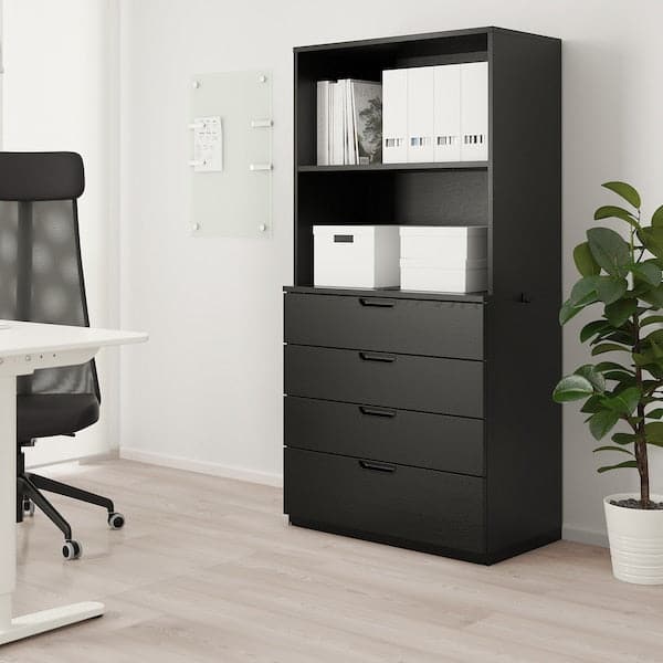 GALANT - Storage combination with drawers, black stained ash veneer, 80x160 cm - best price from Maltashopper.com 99285117