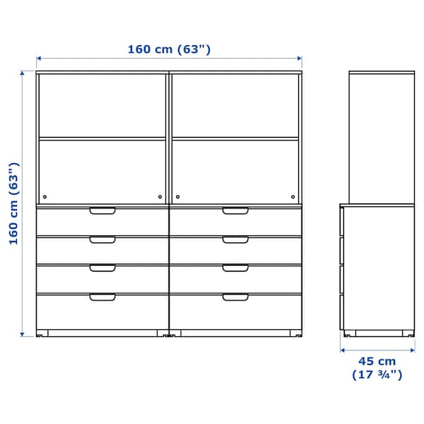 GALANT - Storage combination with drawers, white stained oak veneer, 160x160 cm - best price from Maltashopper.com 69285109