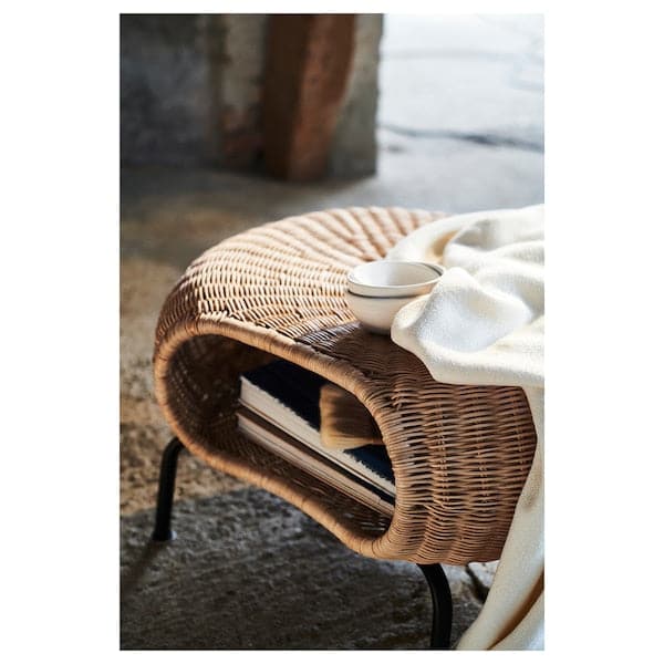 GAMLEHULT - Footstool with storage, rattan/anthracite - best price from Maltashopper.com 10434309