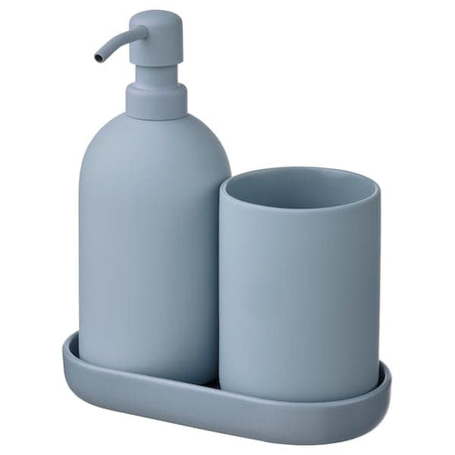 GANSJÖN - Bath set, 3 pieces, blue light grey ,