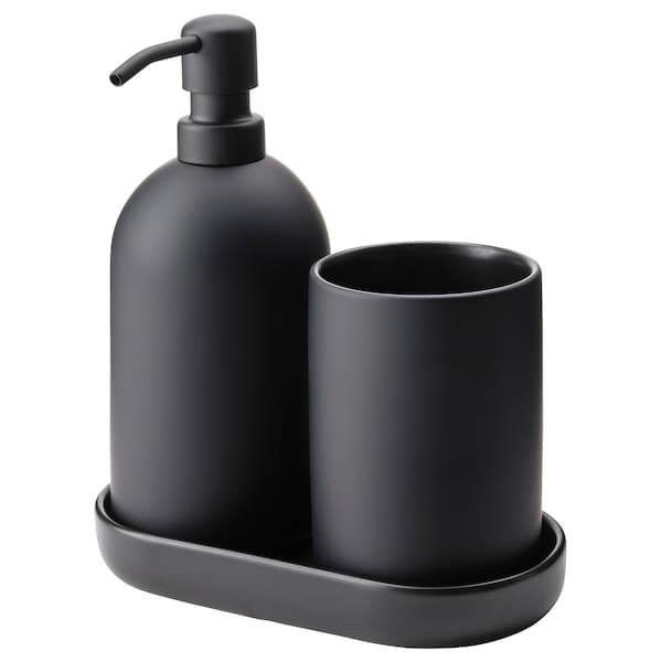 GANSJÖN - 3-piece bathroom set, black